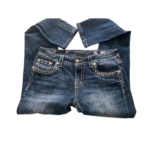 Miss Me Womens Mid-Rise Skinny Jeans With Embellished Pockets Size 29 Blue Cotto - Picture 3 of 5